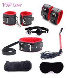 7 PcsSet Bondage Kit Rope Slave Restraint Hands Ball Gag Whip Cololla Eye Mask Adult Games Fetish Sex Toys for Couples D181031075445664