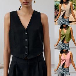 Women's Vests V Neck Vest Top Single Breasted Women Crop Solid Colour Basic Waistcoat Casual Style Elegant Simple Daily Outfit