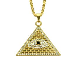 Golden Egyptian Pyramid necklaces pendants Men Women Iced Out Crystal Illuminati Evil Eye Of Horus Chains Jewellery Gifts4589412