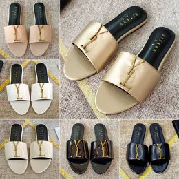 Luxury Metallic Slide Sandals Designer Slides Women's Slippers Shoes Summer Fashion Wide Flat Flip Flops Outdoor Casual Beach Slipper For Women With Box Size 35-42