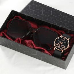 Wristwatches Women Simple Fashion Watch LOVE Leather Quartz Sunglasses Set Female Leopard Glasses Dress Clock Montre Femme