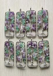 Pendant Necklaces Whole 8pcslot Fashion Natural Fluorite Stone Tree Of Life Handmade Wire Wrapped Pendants 30mm For Jewelry M8394745