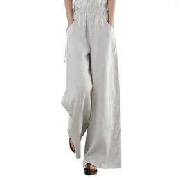 Women's Pants Women Summer Wide Leg Drawstring Cotton Linen High Waist Straight Pant Loose Sweatpants Long Trousers Pantalones