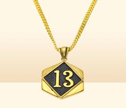 Unisex Trendy Hip Hop Bling Jewellery Gold Plated Lucky Number 13 Pendant Necklace Copper Cuban Link Chain For Men Women Iced Out Ch6453734
