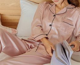 Long Sleeve Sleepwear Womens Silk Satin Pyjamas Pyjamas Set Pijama Pyjamas Suit Female Sleep Two Piece Set Loungewear2692662