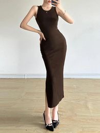 Casual Dresses Weekeep Backless Knitted Long Dress With Slit Solid Sleeveless Skinny Basic For Women 2000s Vintage Outfits Summer