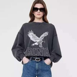 Sweatshirt anime tasarımcısı pamuklu gündelik kazak jumper bing kadınlar yıkanmış siyah mektup vintage kartal desen baskı kapşonlu kazak 24ss yaz yeni ürün üst anine