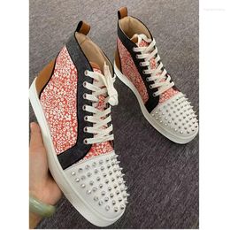 Casual Shoes High Top Floral Print Canvas Rivet Sneakers Men Fashion Lace-up Sneaker Breathable Outdoor Mens