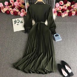 Casual Dresses Temperament Women'S French Dress Pleated Pressed Pleats Waist Thin Long Sleeve Elegant And Pretty