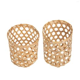 Vases 2 Pcs Bamboo Plant Decors Wedding Decor Table Accessory Glass Water Covers Weaving Protectors Espresso