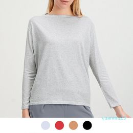 LL Women's Yoga Long Sleeve Shirt Blouse Solid Colour Loose Sports Fitness Round Neck Jogging Sportswear Breathable 4 Colours 24