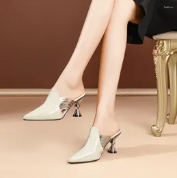 Sandals 2024 Women Wedding Party Strange Heels Mules Fashion Rhinestone Slippers Quality PU Pumps Shoes Woman