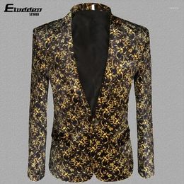 Men's Suits Gold Velvet Print Clothes Men Designs Masculino Homme Stage Costumes Singers Jacket Blazer Dance Star Style Dress