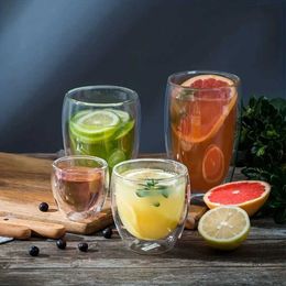 Tumblers 1pc Double Wall Glass Cup Heat Insulation Transparent Handmade Tea Drink Bottle Whisky Drinking Glasses Espresso Coffee Mug H240506