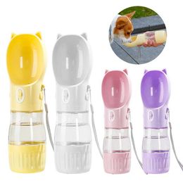 Dog Bowls Feeders Portable Water Bottle With Food Cup For Small Large Cats Outdoor Walking Drinking Feed Dispense French Bulldog Supplies H240506