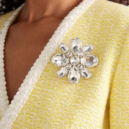 Brooches Fashion Rhinestone Geometric Wedding For Women Bridal Collar Jewellery Large Crystal Lapel Pins Dress Accessories