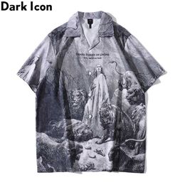 Men's Casual Shirts Dark Full Printed Button Down Collar Strt Shirts Men Summer Thin Material Beach Shirts Casual Shirts Outerwear Clothes Y240506