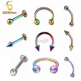 Body Arts 6-12mm Colorful Titanium Labret Stud Bananabell Horseshoe Ring Lip Nose Septum Ear Cartilage Tragus Helix Piercing Body Jewelry d240503