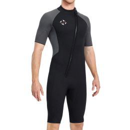 Suits 1Set 3mm Men Short Sleeve Patchwork Wetsuit 1.5mm Onepiece Neoprene Zip Wet Suit Spearfishing Swimming Urban Beach Swimwear