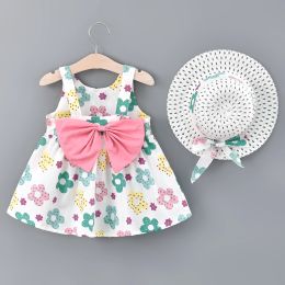 Abiti da 2 pezzi per neonati bambine abito senza maniche per bambini bambini grandi ragazze bowknot design principessa vestito + abiti da cappello set vestiti