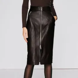 Skirts 2024 Spring And Autumn Fashion Genuine Leather Skirt Sheepskin Patent E45