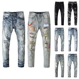 Men's brand jeans womans designer jeans for Men denim jeans with Holes Man Straight Leg Zipper Hip Hop Bikers Motorcycle true womens jeans