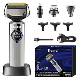 Electric Shavers Kemei 4in1 Wet Dry Electric Shaver For Men Beard Hair Trimmer Electric Razor Washable Facial Nose Ear Shaving Rechargeable Y240503