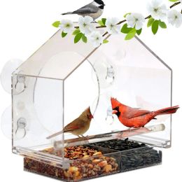 Feeding Acrylic Bird Feeder For Outside Clear Removable Bird Feeder Tray 6.14x2.4x6.5in Transparent Bird Feeder Casement Mounted