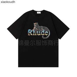 Rhude High end designer clothes for 2024 Summer Fashion Black Panther Print Hip Hop Unisex Casual Loose Short sleeved T-shirt With 1:1 original labels