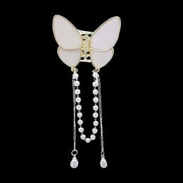 Other Fashionable Butterfly Long pearl Fringe Hair Clip Crab Cl Headdress mini Ponytail Barrette Hair Accessories For Women Ornament