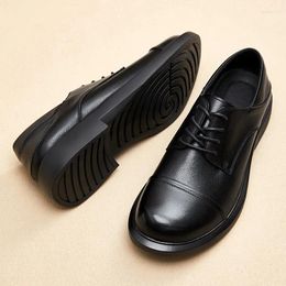 Casual Shoes Soft Cowhide Loafers Men's Genuine Leather Two Wear Black Single Flat Bottomed Lace British Style