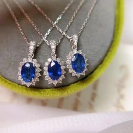 Chains Blue Oval Copper Set Zircon Pendant Necklace Ladies Wedding Luxury Women's Accessories Anniversary Gift Fashion Jewellery