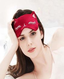 Satin Silk Sexy Cat Embroidered Sleep Mask Side Sleepers Nose Pad Adjustable Strap Eye Mask for Sleeping Cover Blindfold Men and W7109777