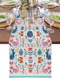 Pads Easter Bohemian Rabbit Eggs Linen Table Runners Dresser Scarves Table Decor Farmhouse Dining Table Runners Holiday Party Decor