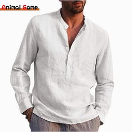 Mens Linen Long Sleeve TShirt Solid Color Loose Spring Cotton Shirt Plus Size Shirts Men 240419