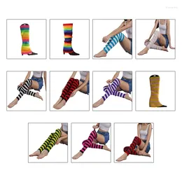 Women Socks E15E Crochet Ribbed Over Knee High Sock For Party Accessories Rainbow Warm Foot Cover