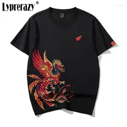 Men's T Shirts Lyprerazy Chinese Style Embroidered Colourful Phoenix Short-Sleeved T-Shirt Summer Loose Cotton Top Tees