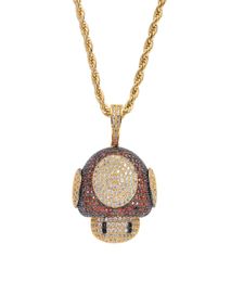 WholeHip Hop mushroom Pendant Copper Micro pave with CZ stones Necklace Men Gift Jewellery CN0599192191