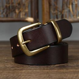 Belts 3.3CM Pure Cowhide High Quality Genuine Leather For Men Brand Strap Male Brass Buckle Jeans Cowboy Thickened Designer