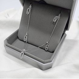The New 925 Sterling Silver For Women's Accessories Geometric Simple Inset Zircon Fashion Five Sliding Beads Pendant Gft Necklace