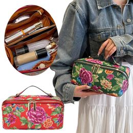 Cosmetic Bags Chinese Style Northeast Big Flower Vintage Bag PU Leather Toiletry Makeup Organiser Storage For Women And Girls