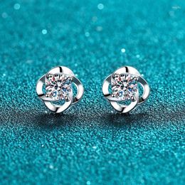 Stud Earrings 0.5 Carat Real Excellent Cut Diamond Test Past Natural D Color Moissanite Cute Little Flower Female Jewelr