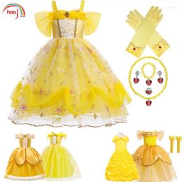 Girl Dresses Halloween Costumes Kid Princess Cosplay Yellow Dress Drama Disguise Baby Carnival Dressing Up Clothes For Christmas