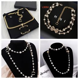 Fashion Gold Plated Brand Designer Pendants Necklaces Crystal Pearl Titanium steel Letter C Choker Pendant Necklace Sweater Chain Jewellery Accessories