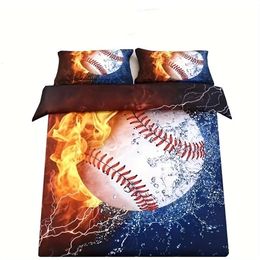 Duvet Cover 3PCS Set Bed in a Bag Baseball Bedding Full, Soft Polyester, Wrinkle and Fade Resistant, Sports Comforter Sets