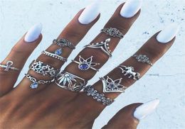 7 Style Vintage Knuckle Rings for Women Boho Geometric Flower Crystal Ring Set Bohemian Midi Finger Jewellery Bague Femme4700900