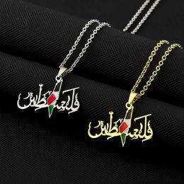 Pendant Necklaces Palestine Fashion National Map Flag Pendant Necklace Stainless Steel Mens Map Jewellery Gift H240504