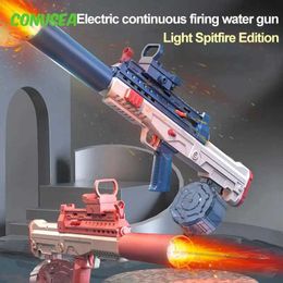 Gun Toys Large Electric Water Gun with Led Lights Watergun High Pressure Pistol Automatic Water Childrens Guns Beach Toy for Kids Gifts T240506