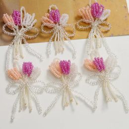 Charms 1pcs Korean Tricolour Tulip Bow Flower DIY Hand Woven Beaded Hair Clip Ornament Earrings Material Wholesale