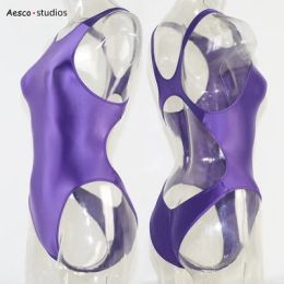 Suits AESCO(no logo) New Color One Piece Leotard Women's Oil Glossy Bodysuit Solid Color Pool Water Day Sexy Tight Swimsuit